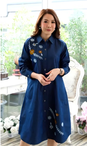 Women Geometric Print Denim A-Line Dress
