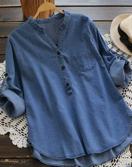 Women Geometric Print Denim Casual Top