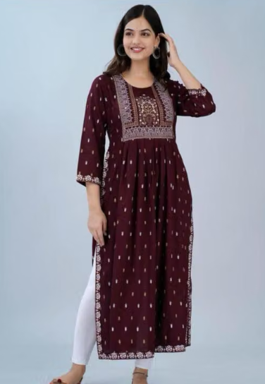 Women Plain Rayon Straight Kurti