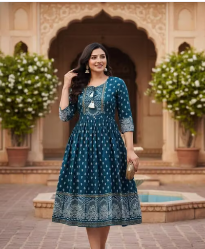 Women Geometric Print Net Straight Kurti