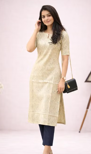 Women Printed Silk Blend Straight Kurti