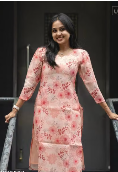 Women Plain Linen Straight Kurti
