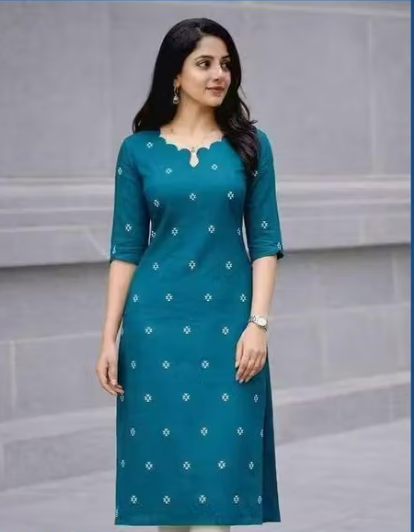 Women Checked Poly-Cotton Straight Kurti