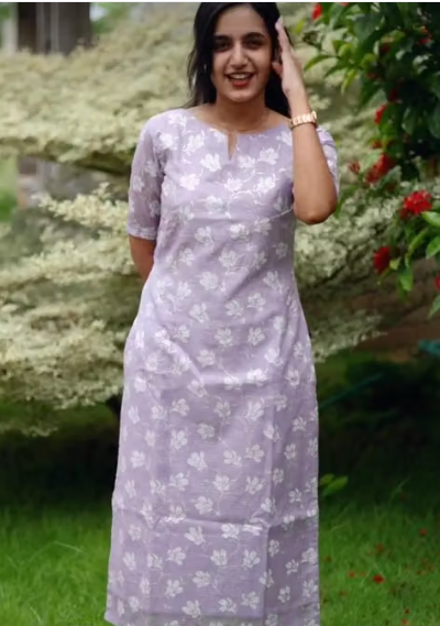 Women Checked Linen Straight Kurti