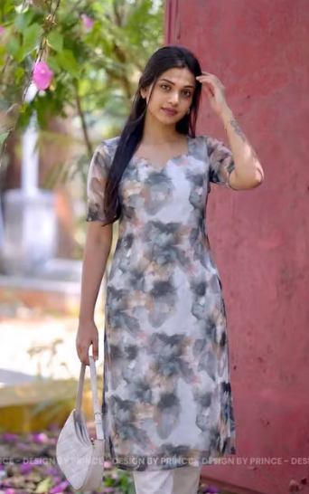 Women Geometric Print Lycra Straight Kurti