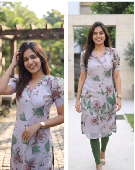 Women Printed Net Straight Kurti