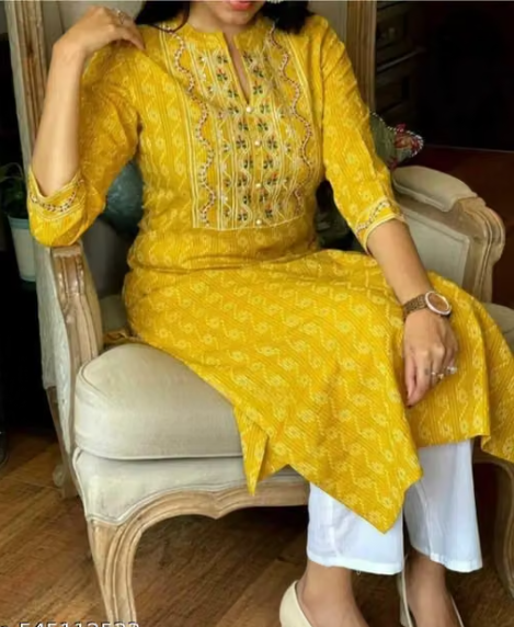 Women Geometric Print Crepe Straight Kurti