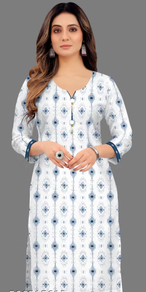 Women Geometric Print Denim Straight Kurti