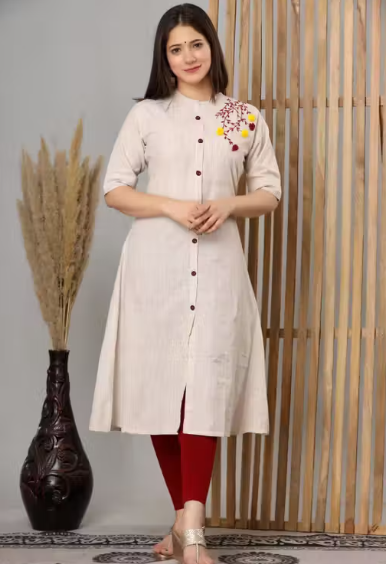 Women Plain Linen Straight Kurti