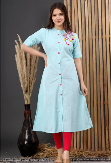 Women Printed Silk Blend Straight Kurti