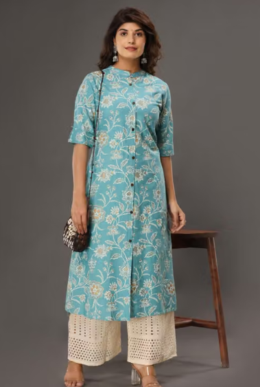 Women Checked Viscose Straight Kurti