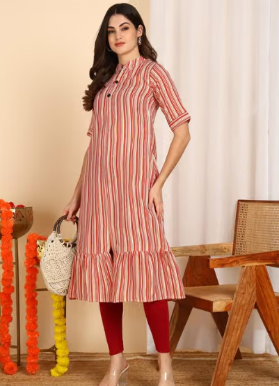 Women Geometric Print Net Straight Kurti