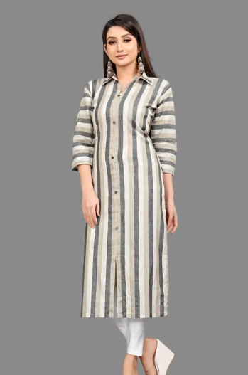 Women Plain Cotton Blend Straight Kurti