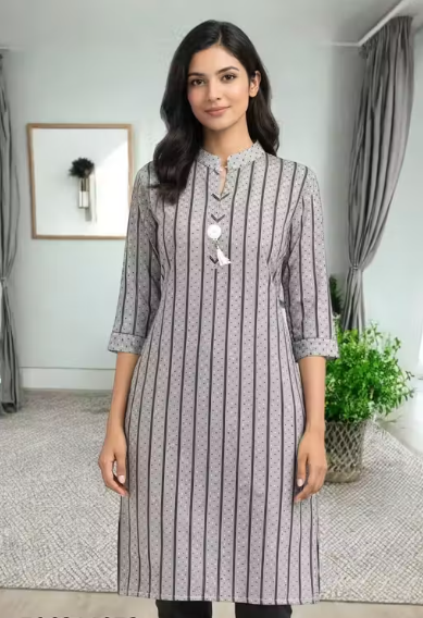 Women Checked Polyester Straight Kurti