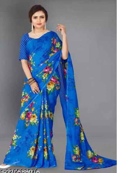 Women Checked Polyester Saree