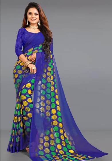 Women Plain Cotton Blend Saree