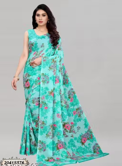 Women Geometric Print Net Saree