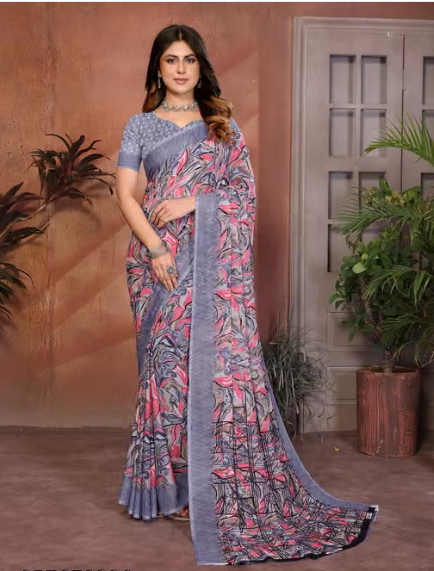 Women Printed Silk Blend Saree