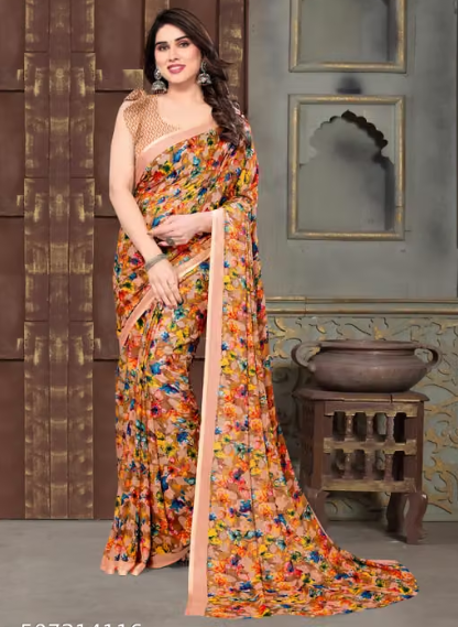 Women Checked Poly-Cotton Saree