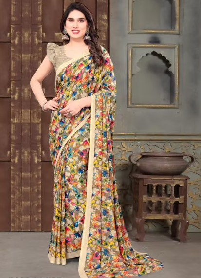 Women Printed Crepe Saree