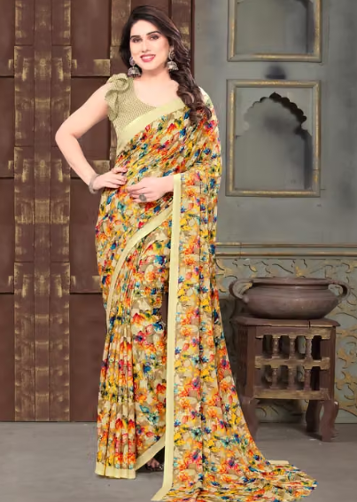 Women Plain Chiffon Saree