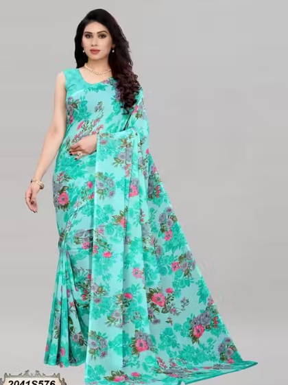Women Geometric Print Georgette Saree