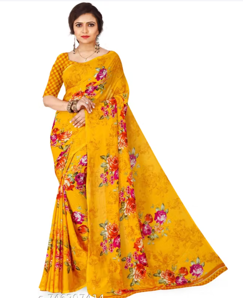 Women Checked Rayon Saree