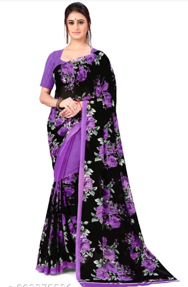 Women Printed Denim Saree
