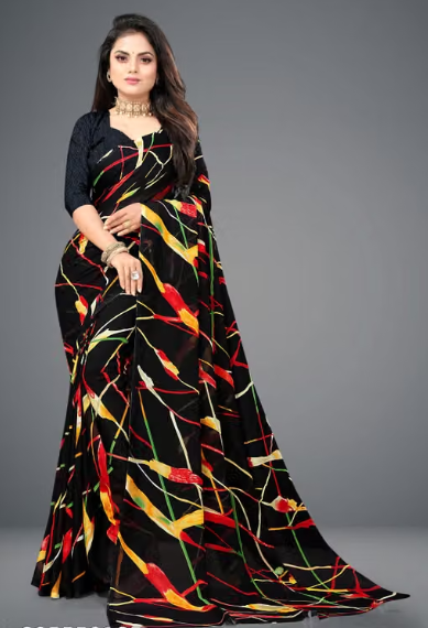 Women Geometric Print Silk Blend Saree