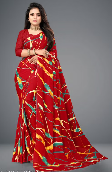 Women Geometric Print Crepe Saree