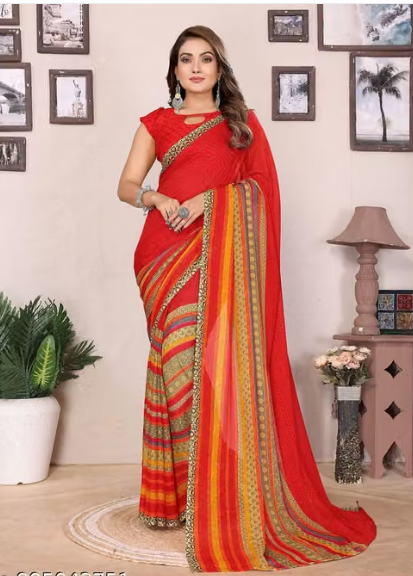Women Checked Polyester Saree