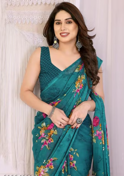 Women Printed Silk Blend Saree