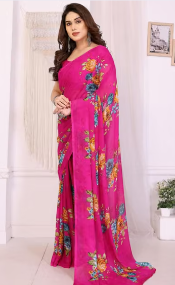Women Geometric Print Net Saree
