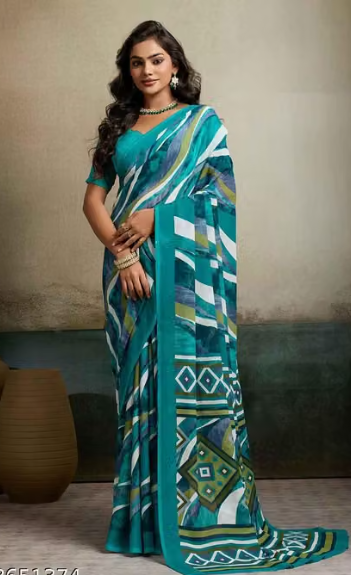 Women Plain Cotton Blend Saree