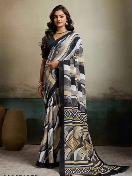 Women Printed Crepe Saree