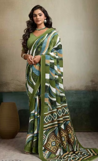 Women Plain Chiffon Saree