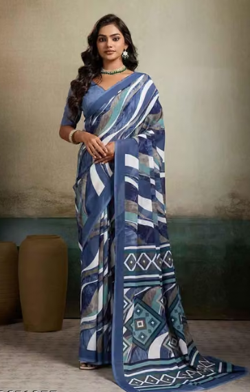 Women Geometric Print Georgette Saree