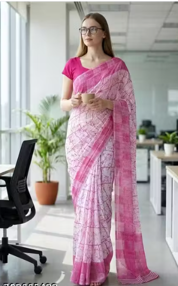 Women Checked Rayon Saree
