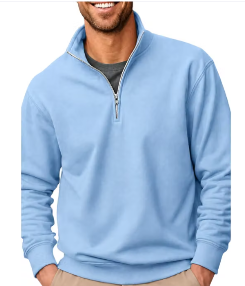 Men Geometric Print Denim Fleece Hooded Sweatshirt