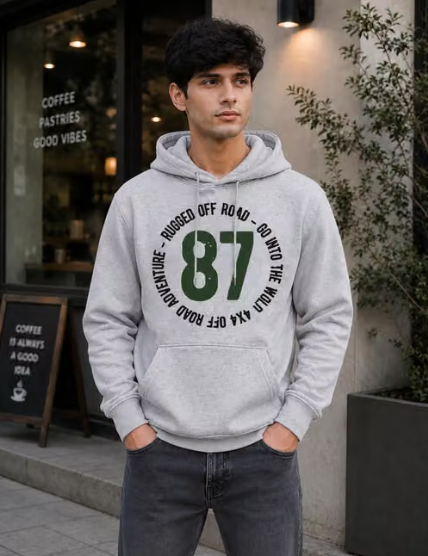 Men Printed Crepe Fleece Hooded Sweatshirt