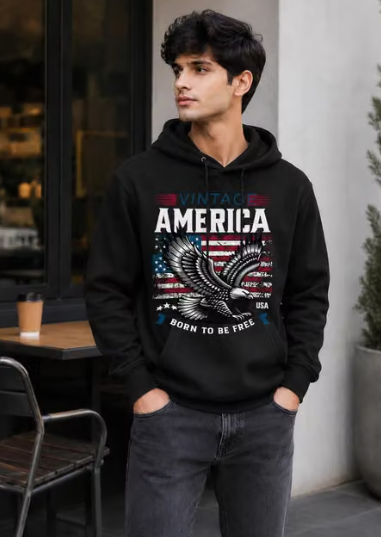 Men Geometric Print Georgette Fleece Hooded Sweatshirt