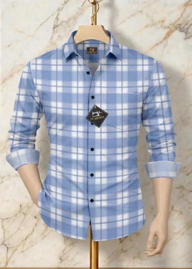 Men Geometric Print Denim Formal Shirt