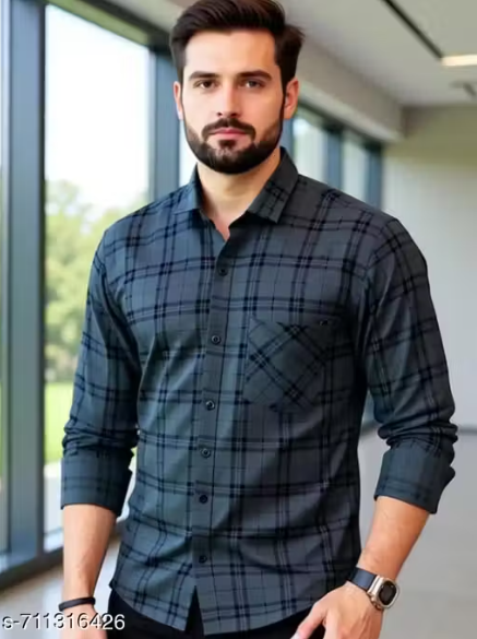 Men Checked Polyester Casual Shirt