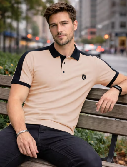 Men Geometric Print Net Polo T-Shirt