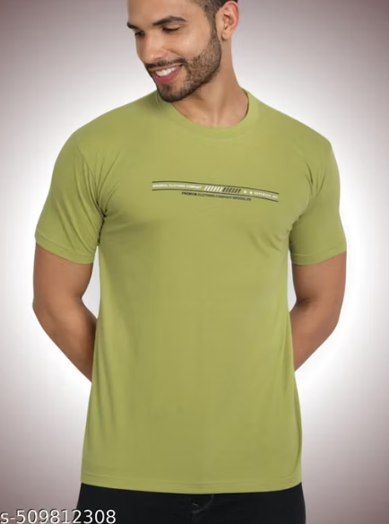 Men Checked Chiffon Round Neck T-Shirt