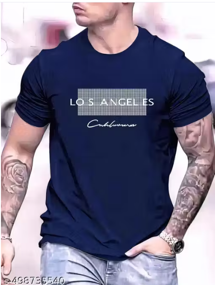 Men Geometric Print Denim Round Neck T-Shirt