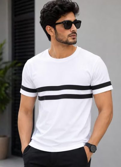 Men Plain Chiffon Round Neck T-Shirt