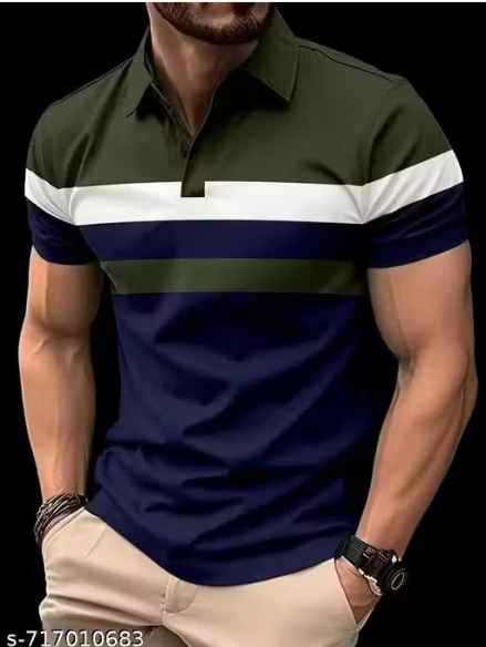 Men Geometric Print Georgette Round Neck T-Shirt