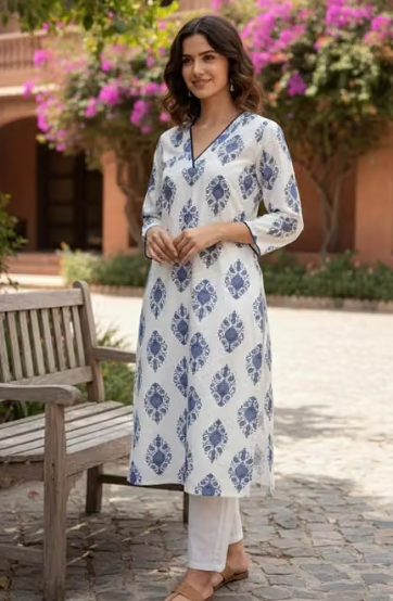 Women's Striped Anarkali Kurti