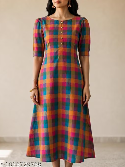 Women's Checked High-Low Kurti